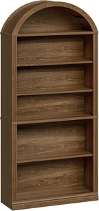 RALGEND Arched Bookshelf, 75.8" Tall Arch Bookcase with Storage, 6-Tier Farmhouse Book Shelf, Arched Cabinet, Wooden Bookshelf with Open Display Shelves, Adjustable Shelf, Office, Walnut