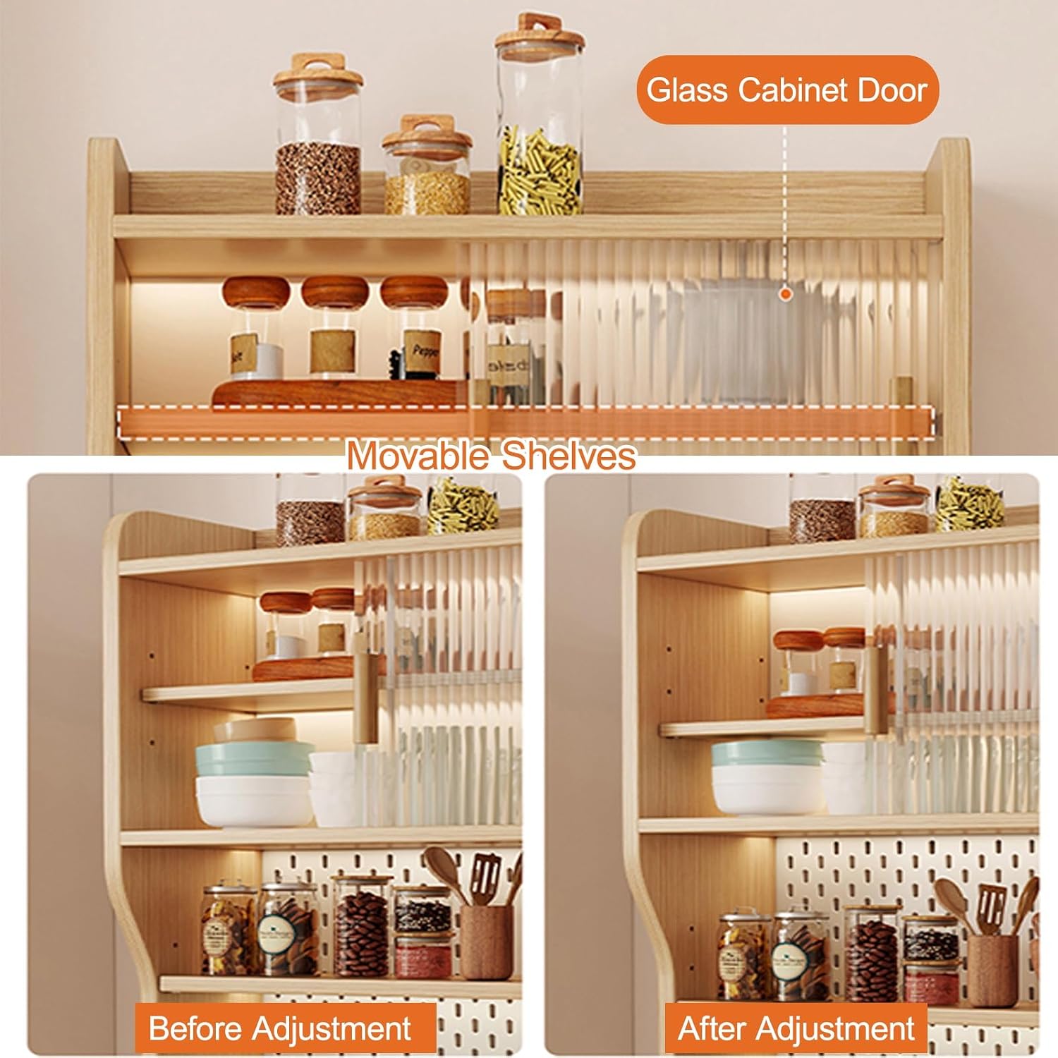 Tall Pantry Cabinet, Wide Kitchen Pantry Storage Cabinet, Freestanding Kitchen Cupboard, Coffee Bar Workstation, for Bedroom, Dining Room, Office(White,187x80cm/73.6x31.5in)