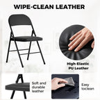 6 Pack Black Folding Chairs with Padded Seats,Portable & Stackable Dining Chairs Sets with Steel Frame, Portable Folding Chairs for Outside, Office Events, Weddings, Pu Leather