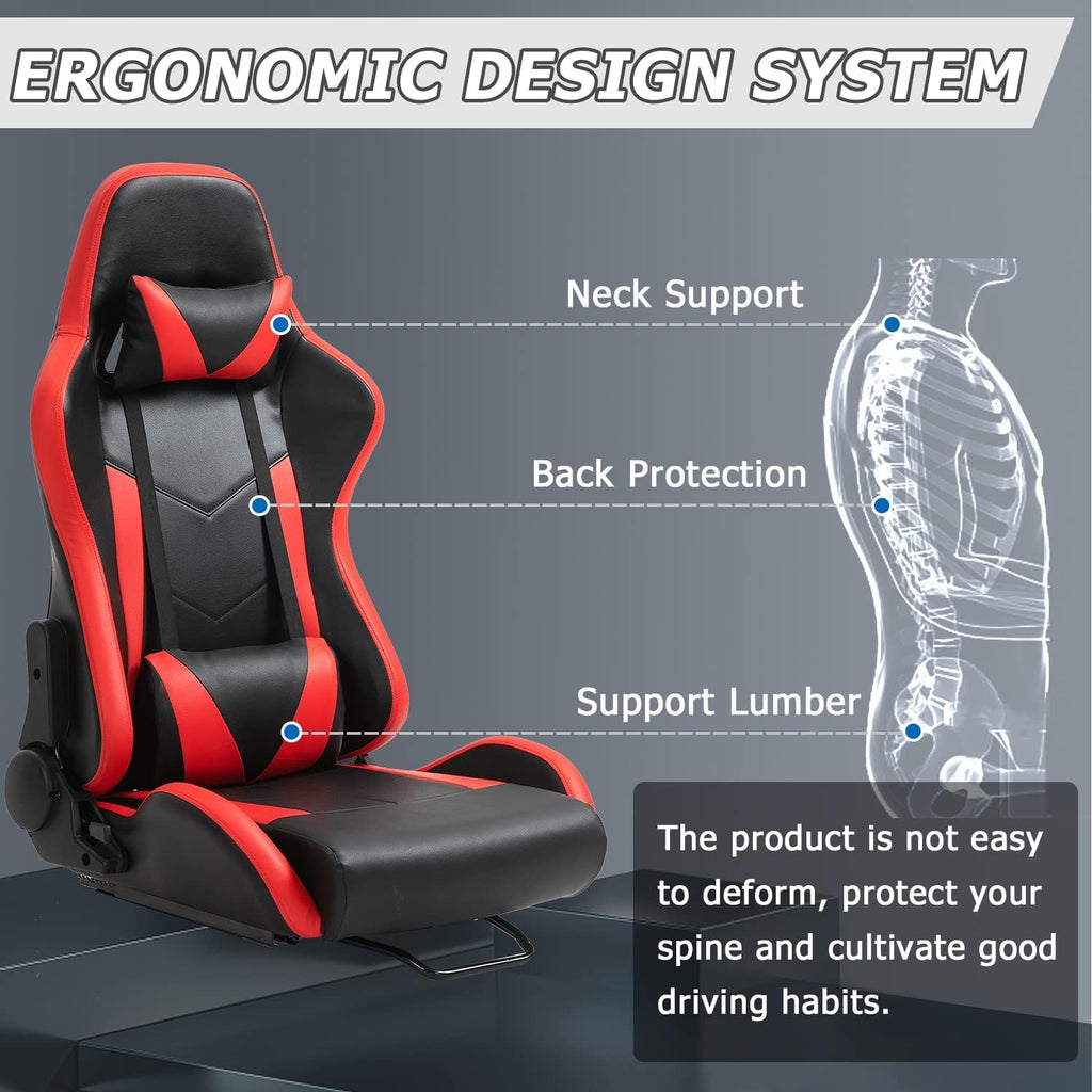 Minneer Dual Lock Slide Racing Seat,Load 400 Pounds,Adjustable Angle,Comfortable Breathable,Ergonomics,Flight Gaming Chair Fit for Racing Simulation Cockpit Include Headrest Waist Pillow (Red)