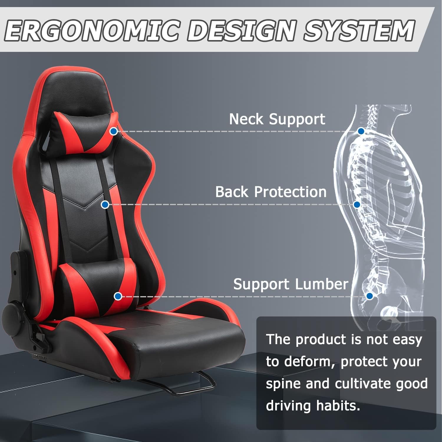 Minneer Dual Lock Slide Racing Seat,Load 400 Pounds,Adjustable Angle,Comfortable Breathable,Ergonomics,Flight Gaming Chair Fit for Racing Simulation Cockpit Include Headrest Waist Pillow (Red)