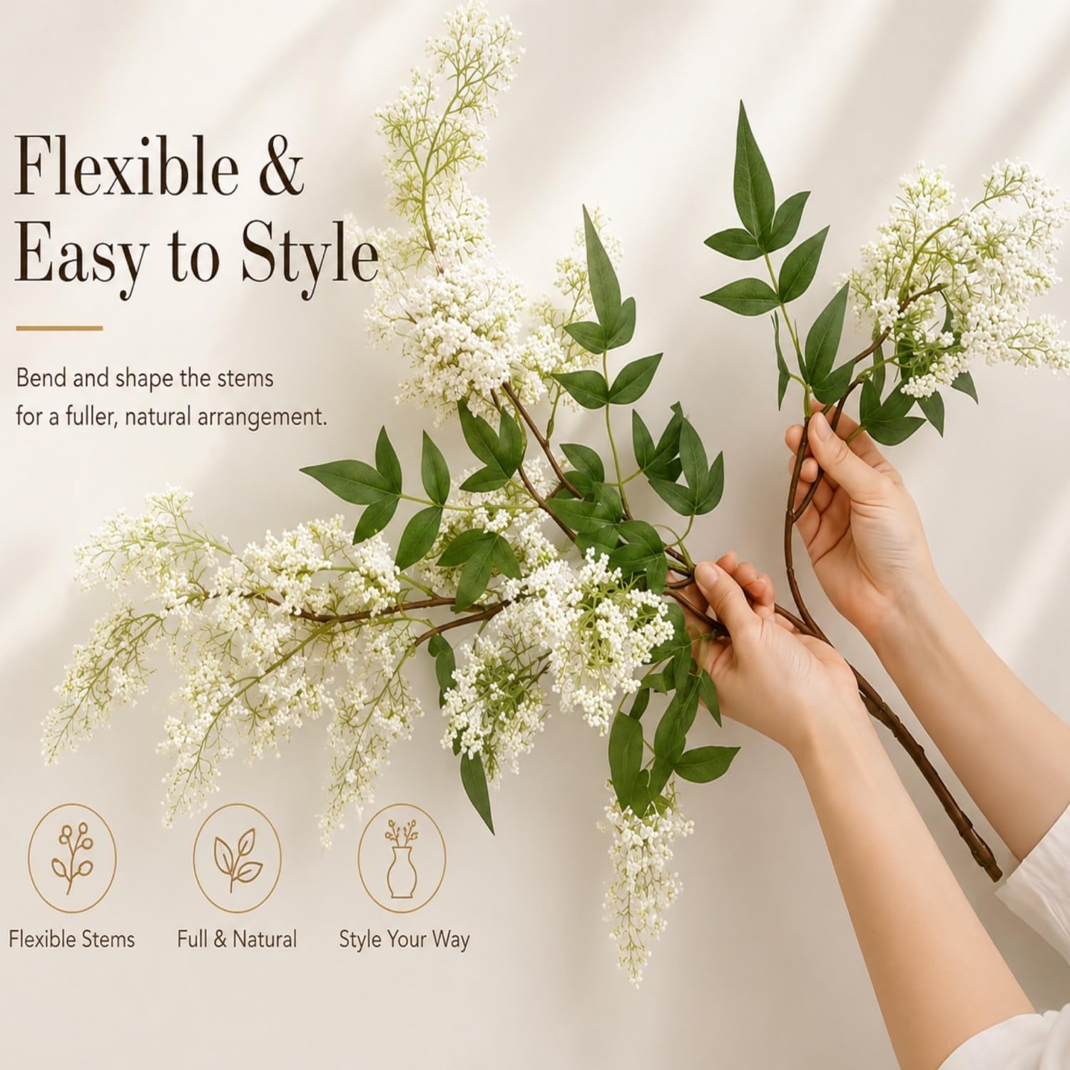 43" Faux Stems for Vase 3 Pcs Realistic Faux Berry Stems Artificial Branches for Vase Spring Floral Stems for Farmhouse, DIY Bouquet, Shower, Mantel, Home Decor