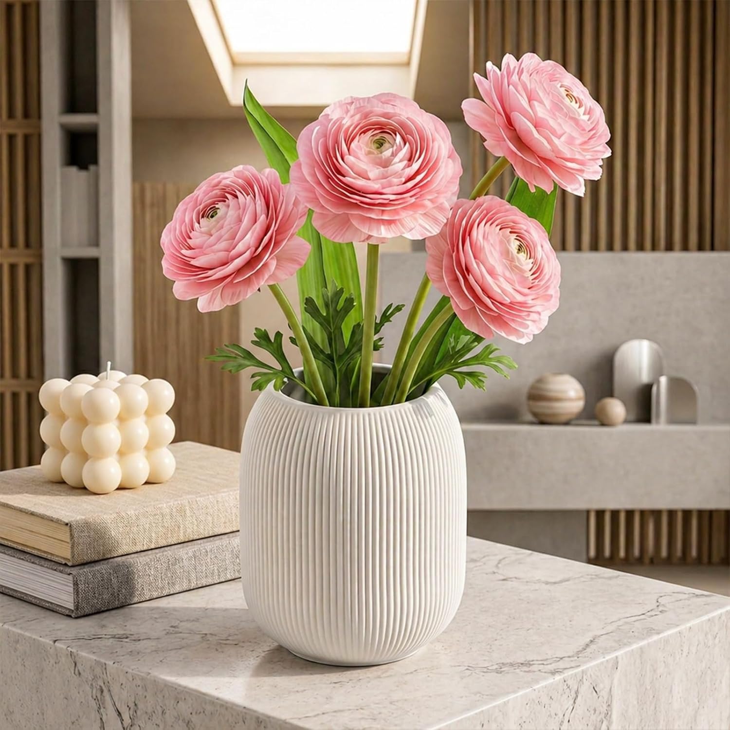 Ceramic Vase Set for Decor, Small Bud Vases, Pastel Decorative Vases for Table, Shelf, Living Room, Kitchen, Nursery, Dorm, (White)