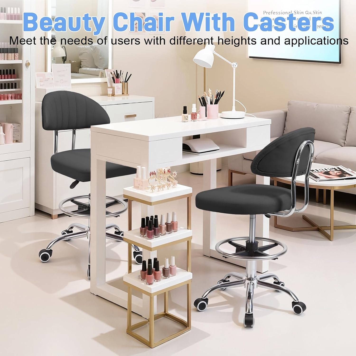 Height Adjustable Drafting Chair, Tall Office Chair with Backrest and Foot Rest, Swivel Rolling Stool, Ergonomic Computer Chairs, for Home Office Studio Dental Salon, 220 lbs Black