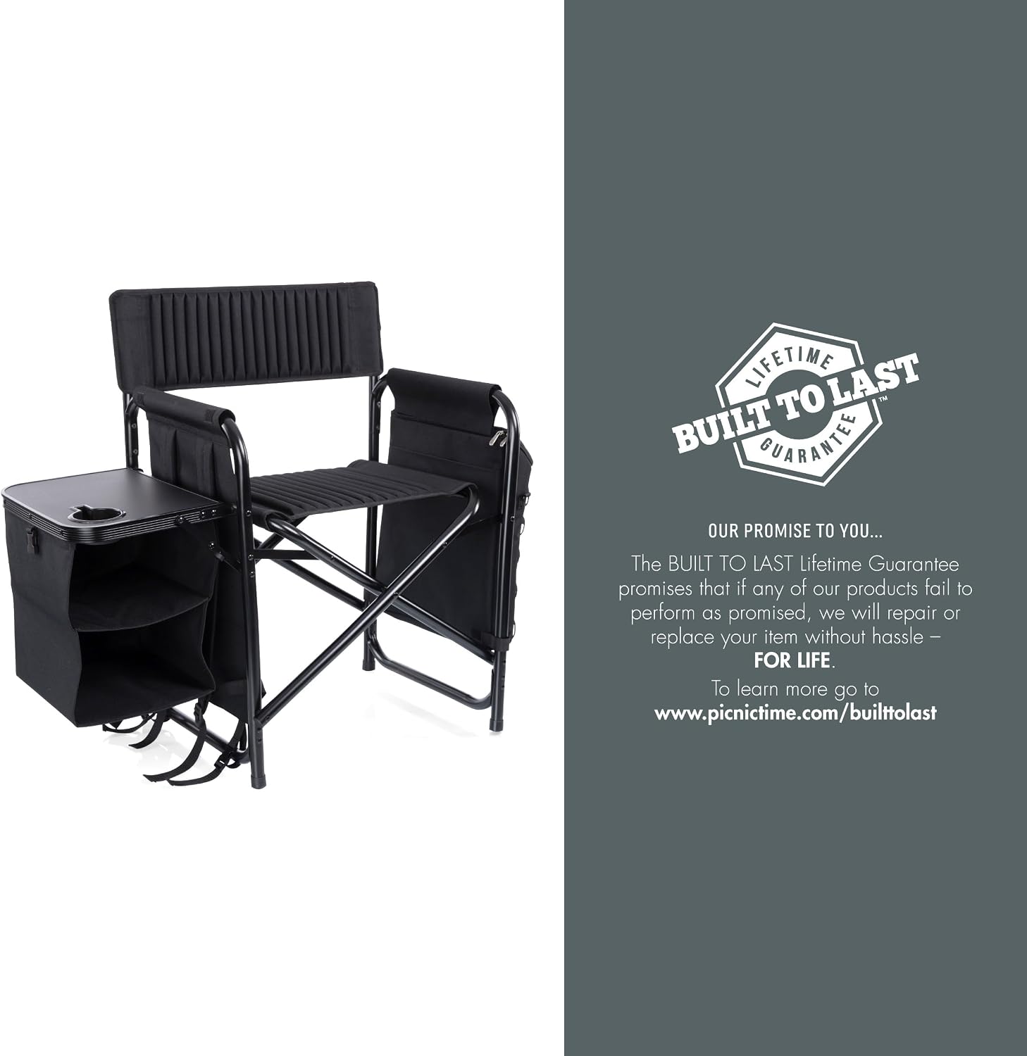 Picnic TIME Fusion Camping Chair with Side Table and Soft Cooler, Outdoor Foldable Padded Camping Chairs with Shelves, Pockets, & Cup Holder for Lawn, Beach, & Sports Use for Adults, (Matte Black)