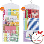 Gift Bag and Tissue Paper Storage, Hanging Organizer with Multiple Front and Back Pockets Double Sided, Organize Gift Wrap and Paper Bags 38 x 16 Inch (White)