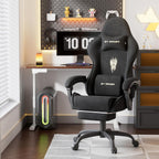Gaming Chair with Footrest Massage Lumbar Cushion, Velvet Fabric Ergonomic Computer Office Chair, High Back Adjustable Recliner for Adults, Racing Style Video Gaming Chairs, for Home Streaming, Black