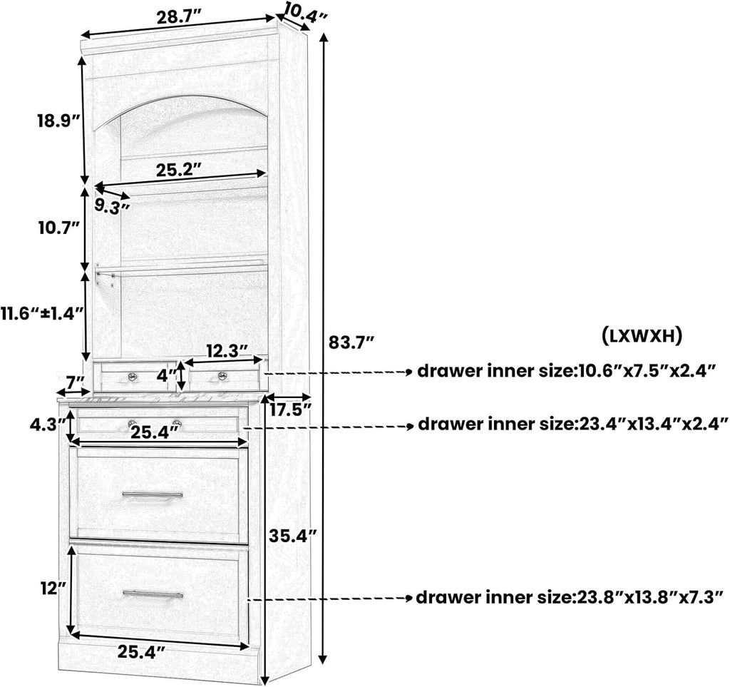 83.7” Tall Kitchen Pantry Storage Cabinet, Wooden Storage Cabinet with 5 Drawers and Adjustable Shelves, Bathroom Storage Cabinet with Open Compartments, Freestanding Cupboard for Kitchen, White