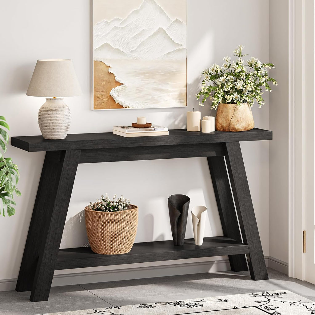 Black Console Table, 55Inch Entryway Console Tables 2-Tier Narrow Wood Console Table Behind Couch Sofa Tables for Living Room, Entryway, Hallway (Black)