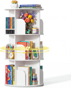 DUMOS 3 Tier Rotating Bookshelf Tower, Study Spinning Bookshelf for Small Space, 360° Display Revolving Bookcase Lazy Susan, Freestanding Vertical Corner Book Shelf for Bedroom, Living Room, White