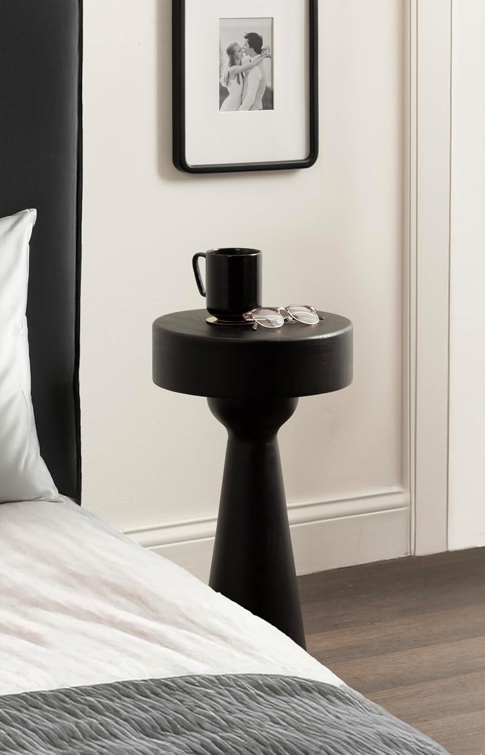 Kate and Laurel Solbrett Modern Sophisticated Round Side Table, 12 x 12 x 22, Black, Sculptural Living Room End Table with Unique Pedestal Table Design for Use as Bedroom Nightstand
