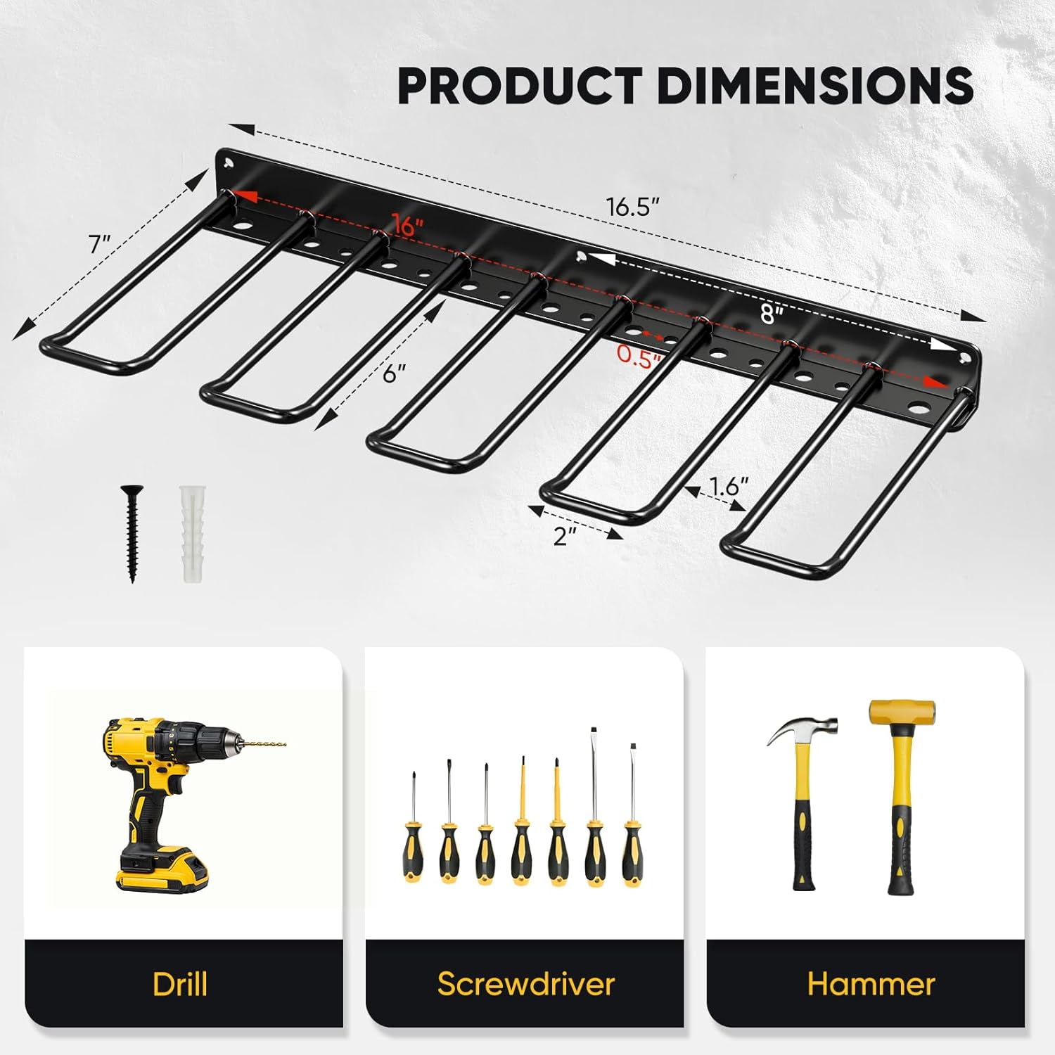 POKIPO Power Tool Organizer, Drill Holder Wall Mount, Heavy Duty Garage Tool Organizer and Storage, Suitable Tool Rack for Tool Room, Workshop, Garage (Black-1 Tirer) (Pack of 2)