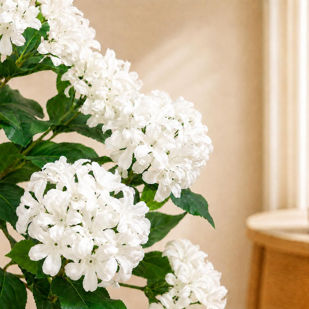 2Pack 3FT Artificial Hydrangea Trees, Faux Hydrangea Plants in Pot with White Flowers, Realistic Hydrangea Topiary Trees for Indoor Outdoor, Garden, Porch, Patio, Home Decor