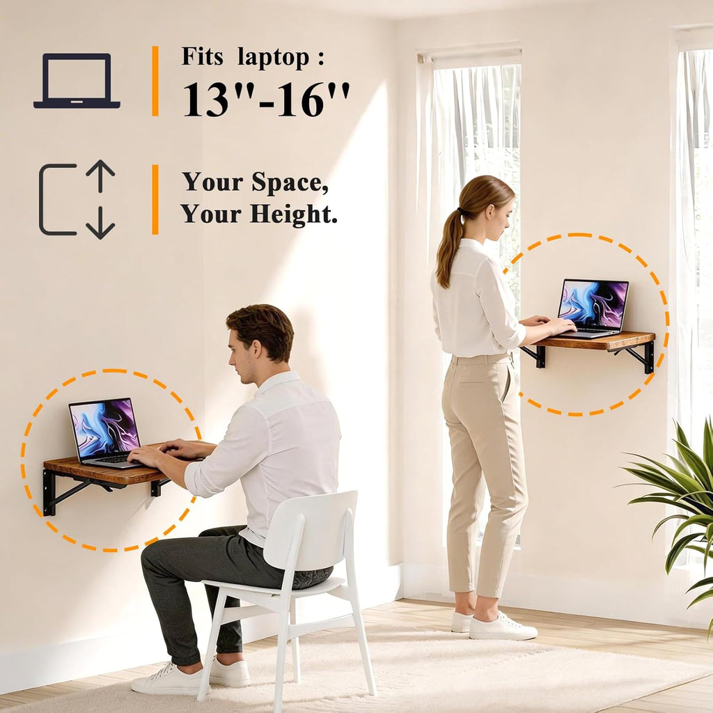 TEAMIX Wall Folding Table, Wall Mounted Floating Table Bedside Shelf for Small Space Bed Side Tray Storage, Foldable Space Saving Drop Leaf Desk for Bedroom, Living Room, Dorm 22''x15.7''(Brown)