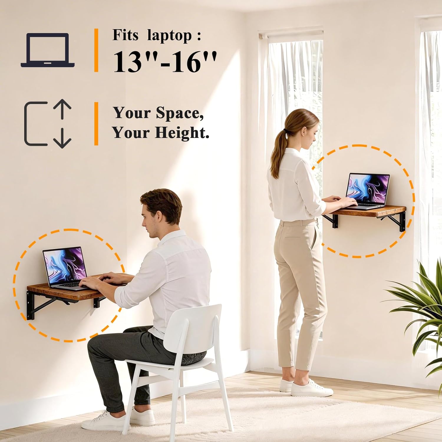 TEAMIX Wall Folding Table, Wall Mounted Floating Table Bedside Shelf for Small Space Bed Side Tray Storage, Foldable Space Saving Drop Leaf Desk for Bedroom, Living Room, Dorm 22''x15.7''(Brown)