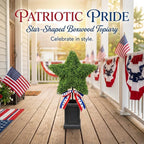 Patriotic Star Topiary Tree, Artificial Boxwood, 4th of July Memorial Day Indoor Outdoor Centerpiece Decor (Large)
