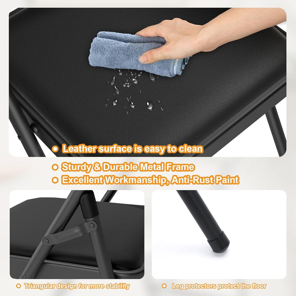 6 Pack Black Folding Chairs with Padded Cushion for Outside, Portable Stackable Commercial Metal Foldable Chairs with Steel Frame for Party Home Events Office Wedding