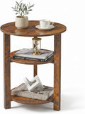 Farmhouse 3-Tier Round Side Table, 17.7*21.7inch End Table with Open Storage Shelf, Circular Nightstand Accent Table for Living Room, Bedroom,Wooden Table for Narrow and Small Spaces,Rustic Brown