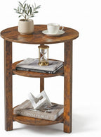 Farmhouse 3-Tier Round Side Table, 17.7*21.7inch End Table with Open Storage Shelf, Circular Nightstand Accent Table for Living Room, Bedroom,Wooden Table for Narrow and Small Spaces,Rustic Brown