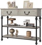 IDEALHOUSE 39'' Narrow Console Table with 2 Drawers, Farmhouse Sofa Table, Behind Couch Table with 2 Tier Storage Shelves, Entryway Table for Living Room, Hallway, Entrance, Foyer, Grey