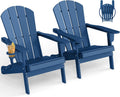 GREENVINES Folding-Adirondack-Chairs-Set-of-2 | w/Cup Holder | HDPE Plastic | All-Weather Patio Fire Pit Chairs | for Outdoor Poolside Deck | Blue