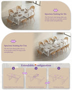 TYBOATLE 71''-87'' Extendable Dining Table Set for 4, Farmhouse Wooden Dining Room Table Set, 5 Piece Dinner Table Set with Upholstered Rattan Dining Chairs (White & White, 71''-87''- 4 Chairs)