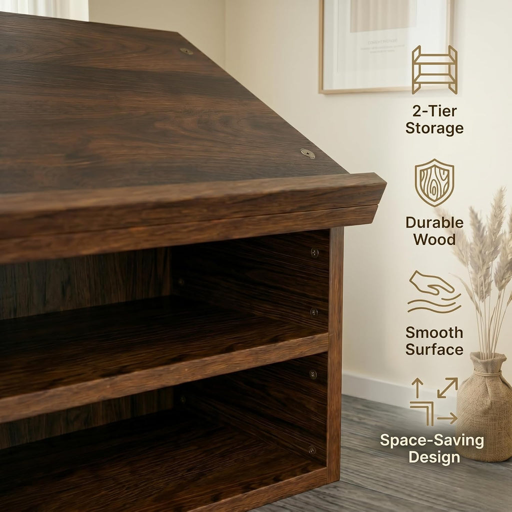 Wooden Buddhist Sutra Reading Stand – Altar Desk with Storage Compartment – Handcrafted Meditation Table for Chanting, Prayer & Script Reading – Portable Tabletop Shrine (Walnut)