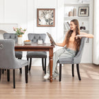 Hixkol Velvet Dining Chairs Set of 4,Upholstered Dining Chairs with Ring Pull Trim and Button Back,Modern Seating for Kitchen, Bedroom & Living Room(Grey)