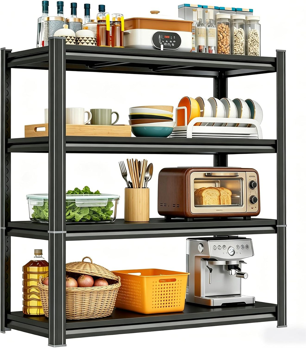 Kitchen Pantry Storage Shelves, 5-Tier Heavy Duty Metal Shelving Unit, Black Adjustable Deep Shelf Organizer for Pots, Pans, Food, and Pantry Items (4-35" W X 14" D X 44" H)