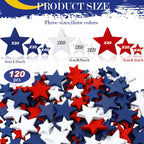 Bucherry 120 Pcs 4th of July Patriotic Wood Stars Red White Blue Crafts 250th Anniversary Independence Memorial Veterans Day DIY Craft Vase Bowl Filler Table Tiered Tray Decoration (0.4,0.8,1.2 Inch)