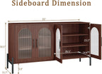 HUAHUU 55" Buffet Cabinet with Storage, Large Sideboard Cabinet with Fluted Doors & Adjustable Shelves, Modern Kitchen Storage Cabinets for Living Room, Entryway, Walnut