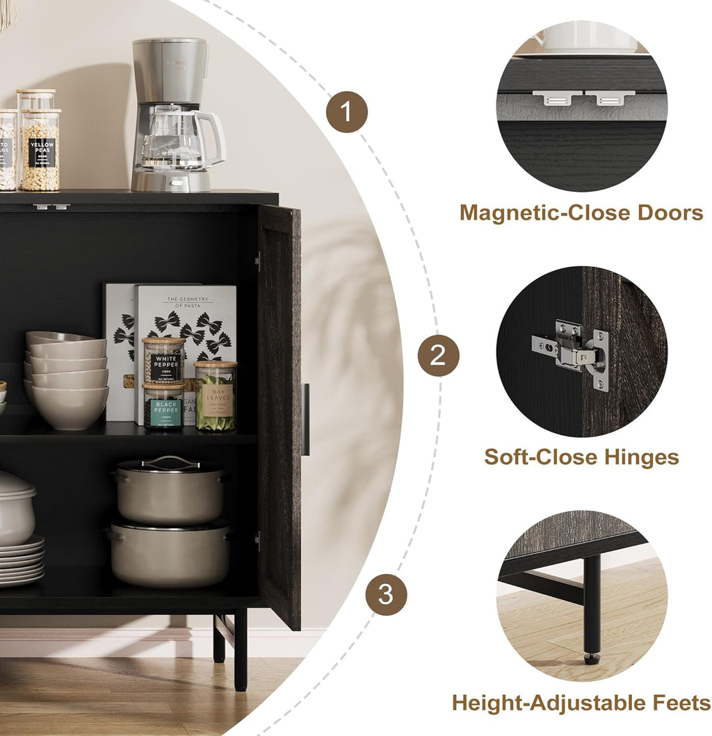 Sideboard Buffet Cabinet with Storage, Kitchen Storage Cabinet with Adjustable Shelf, 2-Door Console Table Accent Cabinet for Living Dining Room, Entryway, Hallway, Credenza, Coffee Liquor Bar, Grey