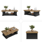 LITTLE TREE 55" Coffee Table, Living Room Table with Storage Shelf, Wooden Coffee Table, Modern Farmhouse Rectangle Center Table for Living Room, Bedroom, Office, Rustic Brown+Black