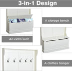 HOMCOM Hall Tree with Bench and Shoe Storage 3-in-1 Coat Rack Cream White | Slim Bench with Coat Rack, 4 Hooks, Flip Top Storage Compartment