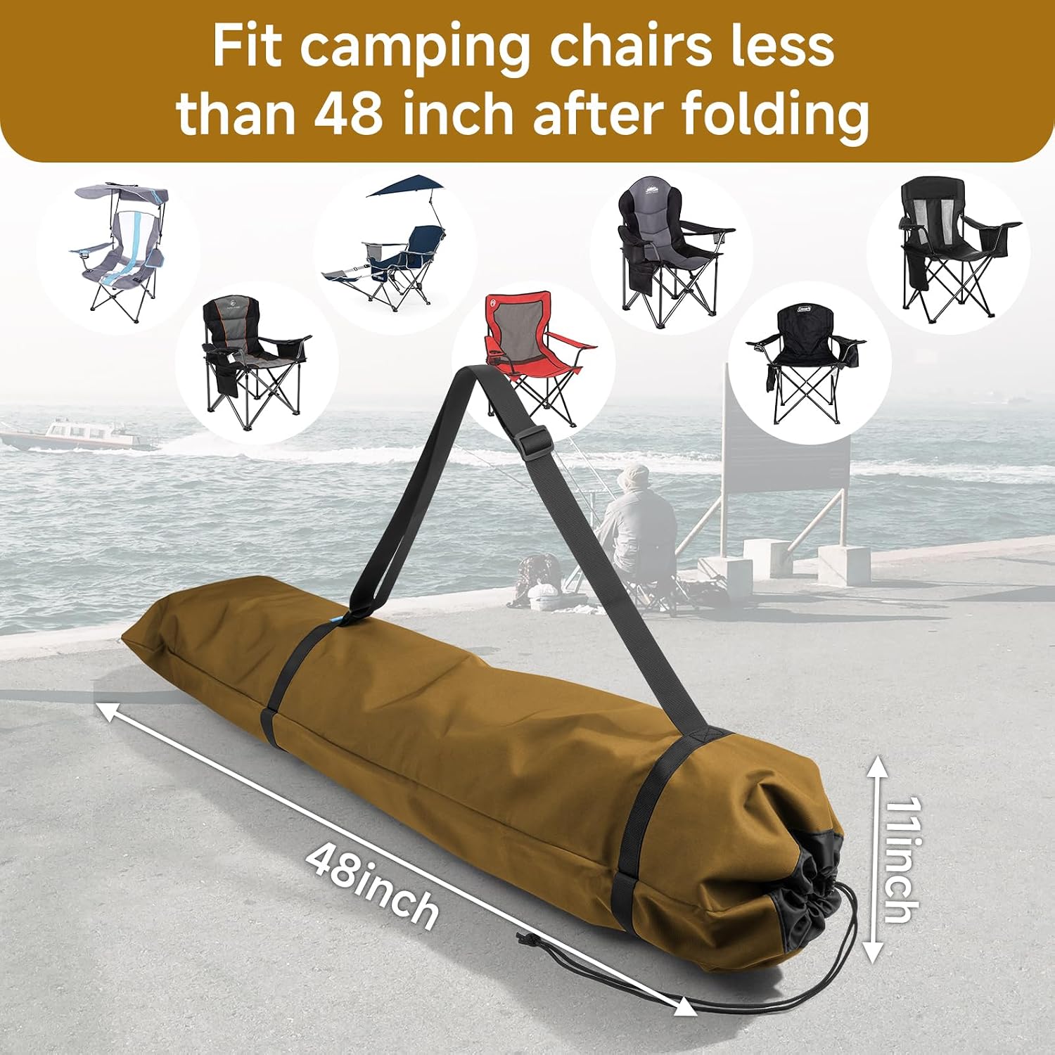 Xxerciz Camping Chair Bag 48 Inches Folding Chair Cover with Adjustable Shoulder Strap Nylon Tent Bag Heavy Duty Chair Cover for Travel Camping Sports (Exclude Chair)