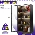 Display Cabinet with Glass Doors, 4-Tier Curio Cabinet with 3 Color Lights,Glass Display Case for Collectibles with Adjustable Shelves-Toys,Books,Figures,Exhibit(63" Black)