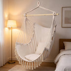 Hammock Chair Hanging Swing, Easy Install Indoor Outdoor Swing Chair with Cushions, Foldable for Bedroom Dorm Camping Patio