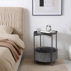 Round Side Table with Fabric Storage Basket, Metal Nightstand with Removable Tray Top, for Living Room, Bedroom, Nursery, Bathroom