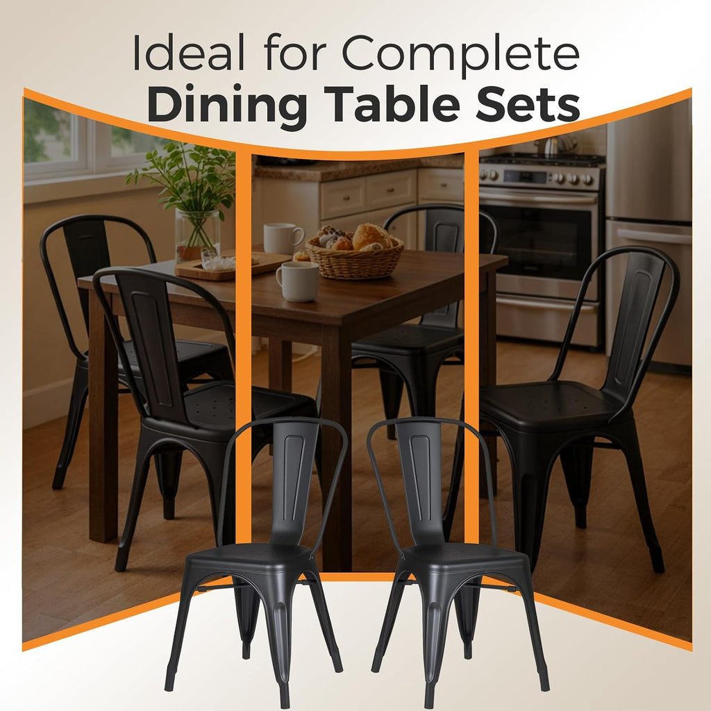 Metal Dining Chairs Set of 6, Stackable Tolix-Style Chairs with Back,Designed for Everyday Indoor Dining,Kitchen & Dining Room (Matte Black)