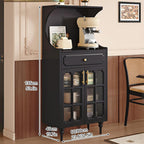 Kitchen Pantry Cabinet, Tall Storage Cabinet, Arched Bookshelf Bookcase, Coffee Bar Workstation, Tall Food Pantry Funiture for Living Room,Dining Room(Black,135x80cm/53.1x31.5in)