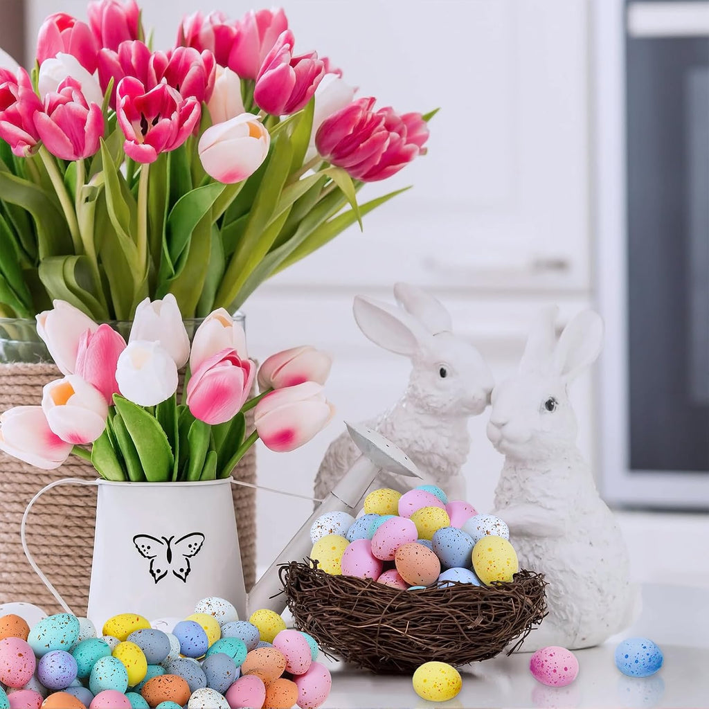 Winlyn 120 Pcs 8 Colors Mini Easter Foam Eggs Speckled Pastel Easter Eggs Small Decorative Artificial Easter Bird Eggs for Easter Basket Fillers Craft Projects Springtime Party Favors Table Setting
