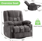 BOSMILLER 360° Swivel Rocker Recliner Chair for Adults,Oversized Recliner Chair with Massage and Heating, Manual Nursery Glider Recliner with Cup Holder and Side Pocket for Living Room, Bedroom,Grey
