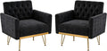 Olela Accent Chair with Arm for Living Room, Velvet Modern Armchair Single Sofa Cozy Tufted Upholstered Reading Side Chairs with Gold Metal Leg for Bedroom Decorate, Black