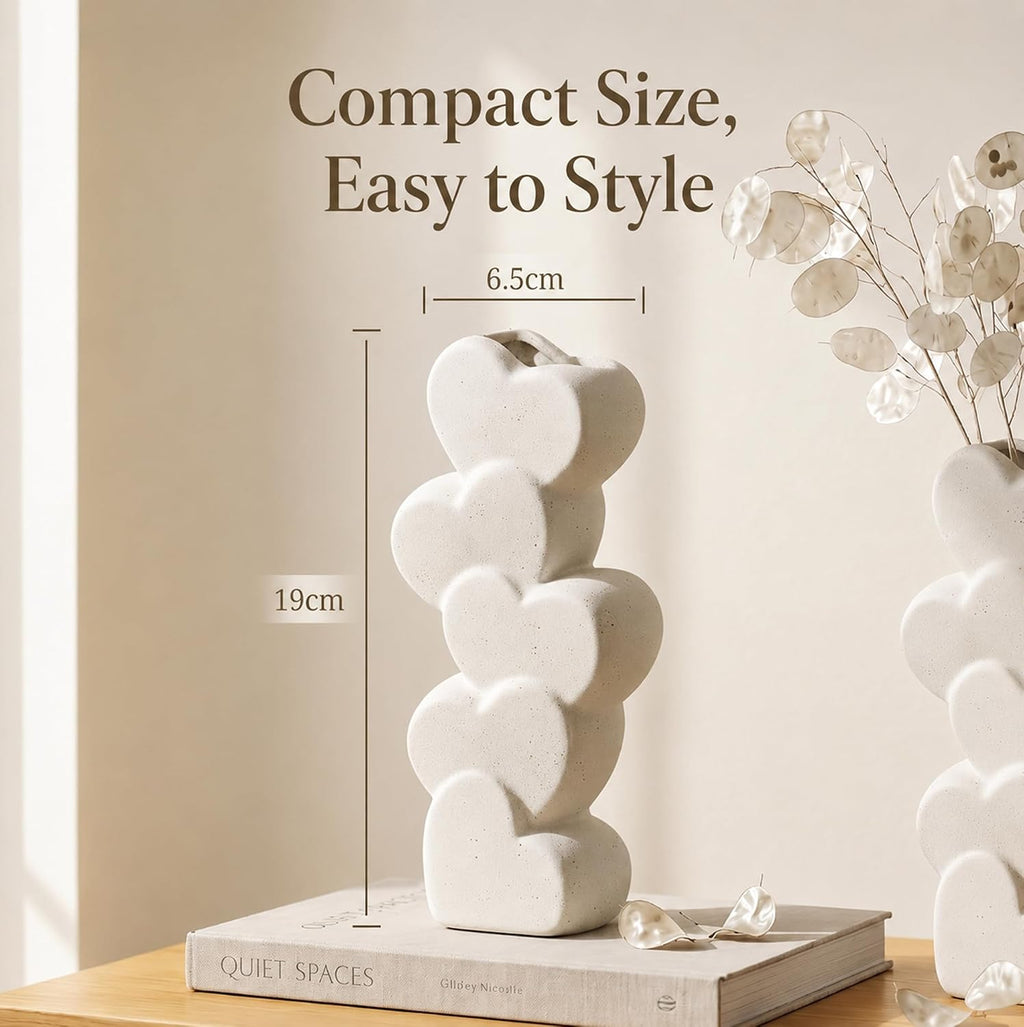 White Ceramic Flower Vases Table Decor Heart Shaped Vase Centerpiece | Nordic Heart Shaped Vases Minimalist Decorative Vase for Table Centerpiece Wedding Dining Living Room Office House Decoration