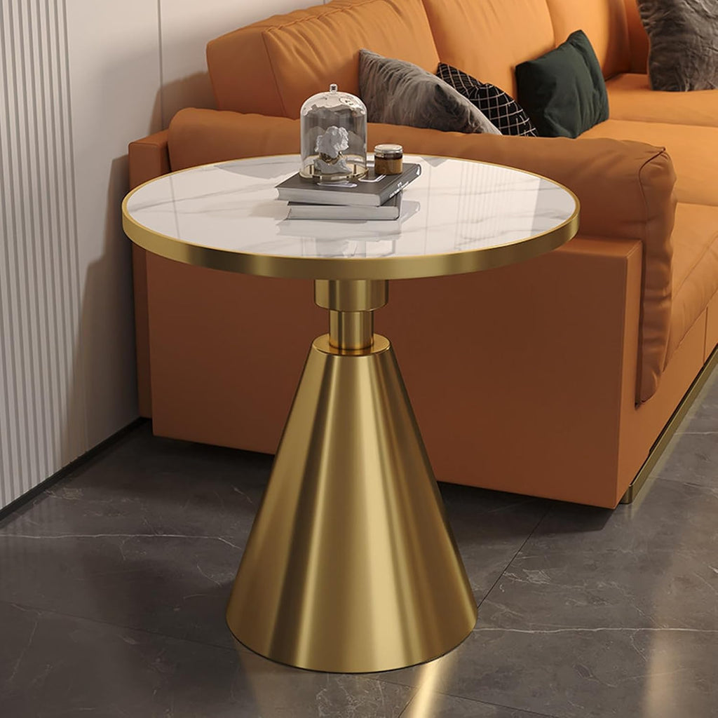 Modern Small Round Side Table with Rock Slab, Luxury Faux Marble Sofa End Table, Carbon Steel Conical Base, Nano-Coating, for Living Room, Bedroom,Office(A,80 * 75CM/31.5 * 29.5IN)