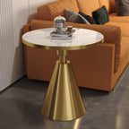 Modern Small Round Side Table with Rock Slab, Luxury Faux Marble Sofa End Table, Carbon Steel Conical Base, Nano-Coating, for Living Room, Bedroom,Office(A,80 * 75CM/31.5 * 29.5IN)