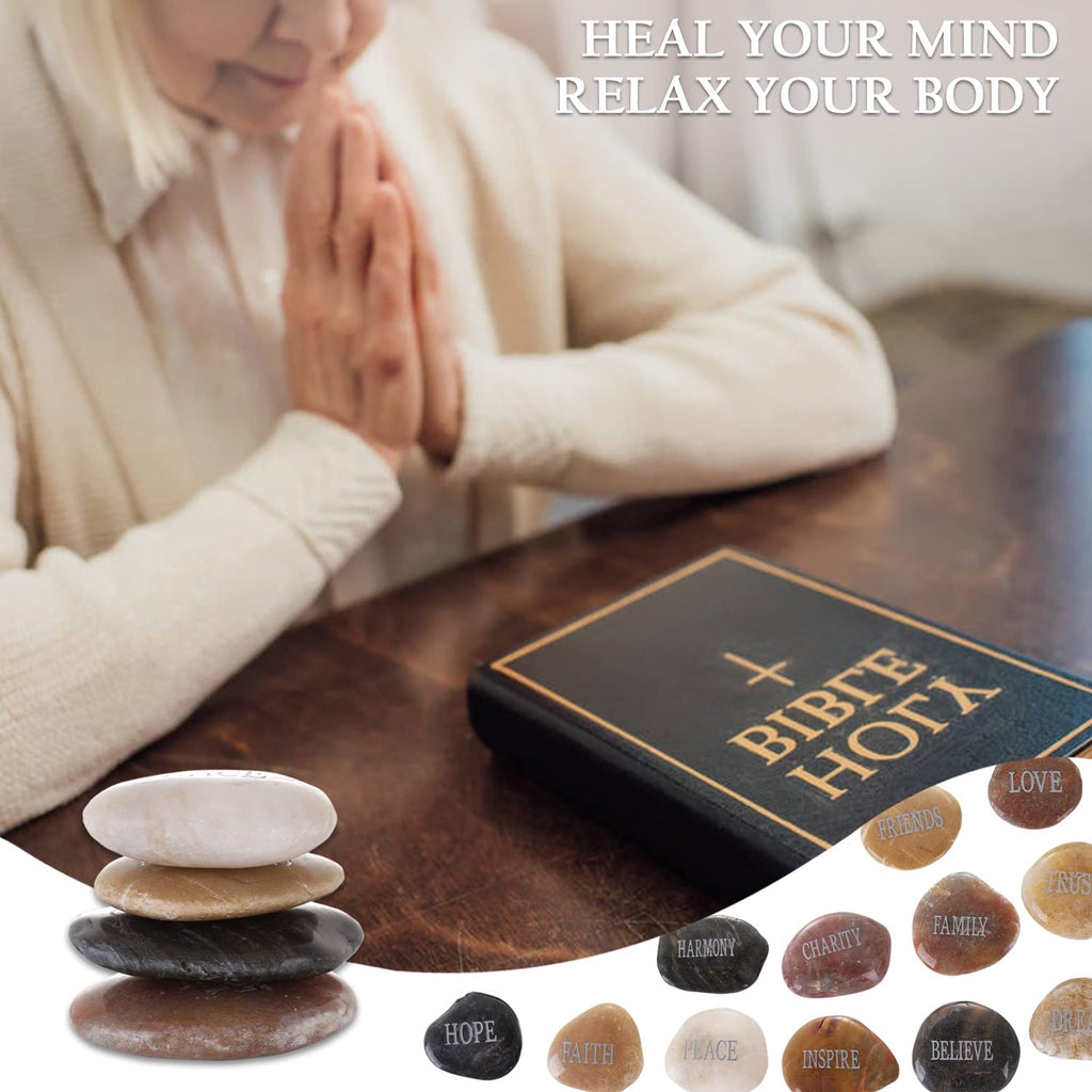 12PCS DIY Rocks for Engraved Inspirational Polished Garden Stones, Natural Encouragement Personalized Healing Decor River Stone - Unique Gift for Friends Arts Crafts (12 Different Words) (Colorful)