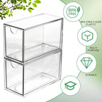 2 Pack Tea Bag Drawers Organizer - Clear Plastic Drawer Tea Bag Holder; Stackable & Portable, Wider Size, Well-Organized Storage for Tea Bags & Kitchen Essentials