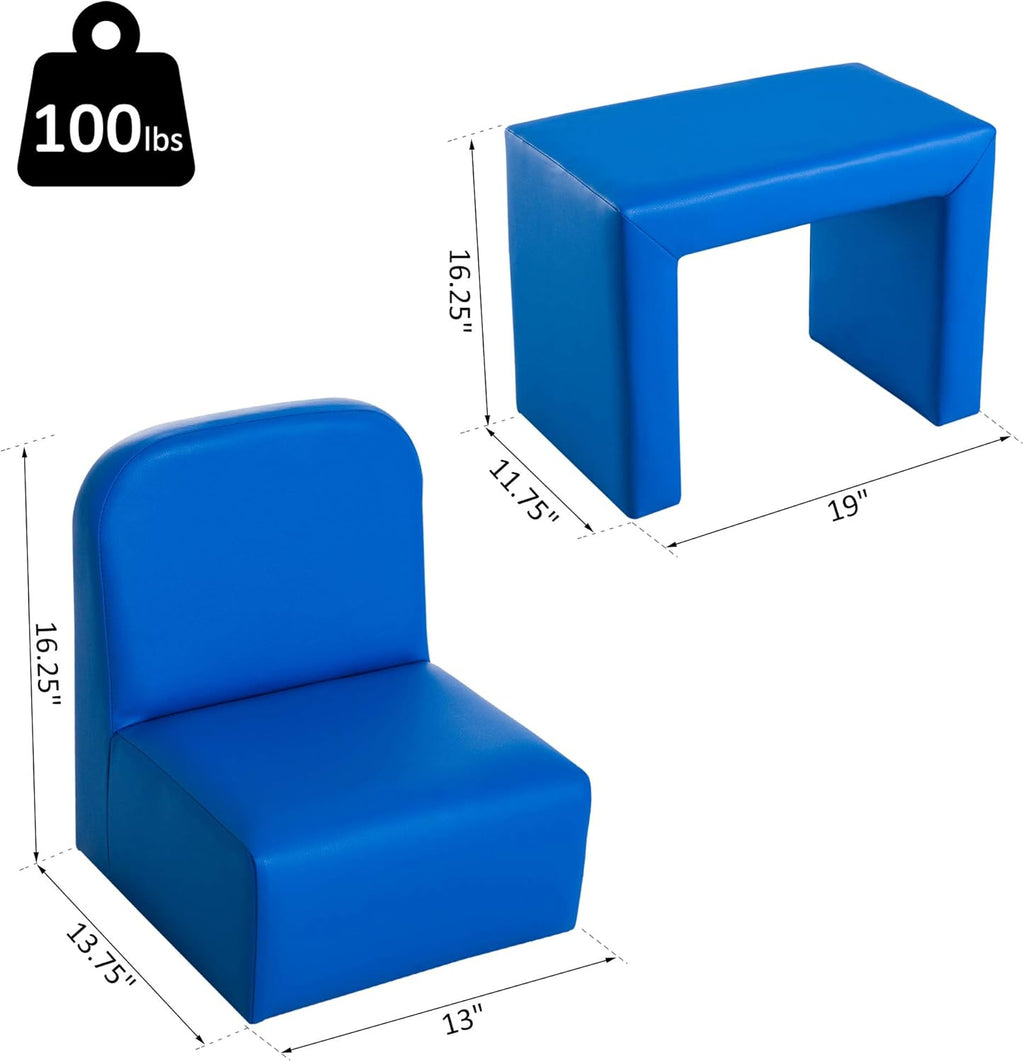Qaba 2-in-1 Multifunctional Kids Sofa Convertible Table and Chair Set for Boys Girls, Blue