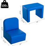 Qaba 2-in-1 Multifunctional Kids Sofa Convertible Table and Chair Set for Boys Girls, Blue